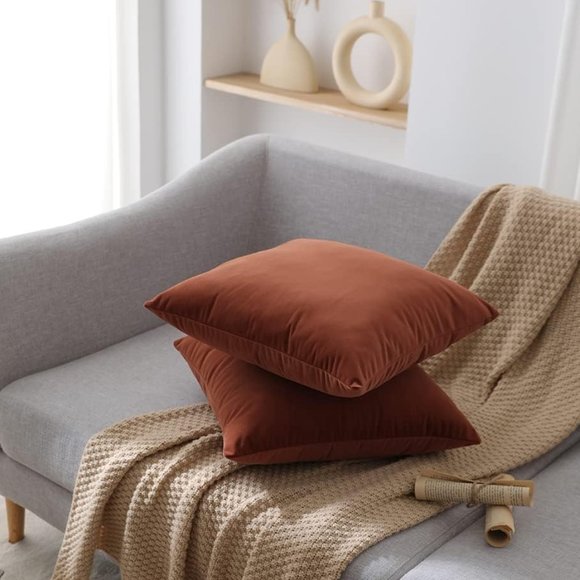 Set of 2 Clay Terracotta Soft Velvet New Pillow Covers 18" Square Zipper New - Picture 5 of 10
